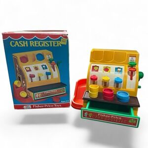 Vintage 1975 Fisher Price #926 Pretend Play Cash Register Toy - 6 Coins PLUS BOX